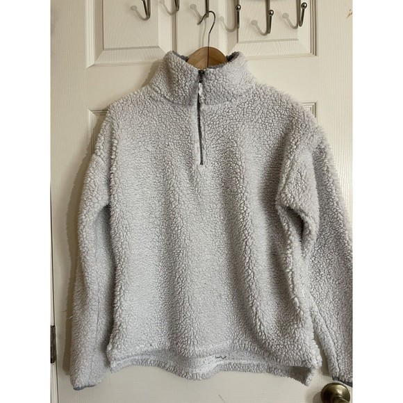 SO Fleece Teddy Size L White Faux Fur Sherpa Sweatshirt Half Zip - Picture 1 of 10